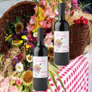 Love In Bloom Floral Wedding Wine Label