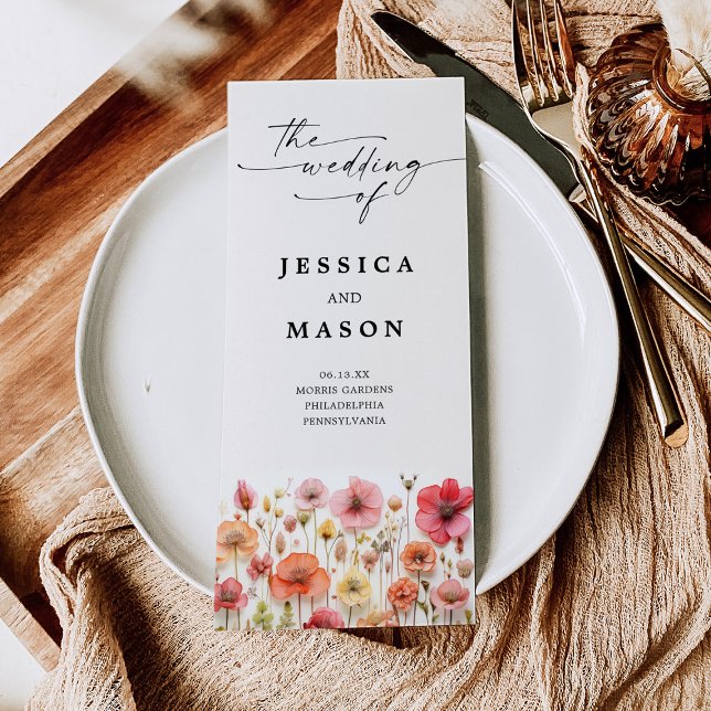 Love in Bloom Flower Stems Trifold Wedding Program Flyer (Creator Uploaded)