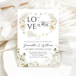 Love in Bloom Heart Flower Monograms Wedding Invitation