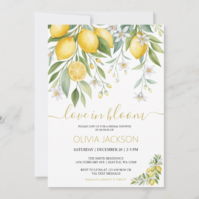 Love in Bloom | Lemon Blossom Bridal Shower Invitation (Front)