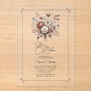 Love in Bloom Mocha Mousse Floral Bridal Shower Acrylic Invitations
