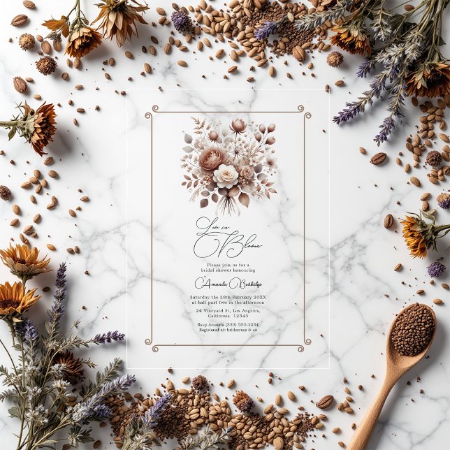 Love in Bloom Mocha Mousse Floral Bridal Shower Acrylic Invitations (Love in Bloom Mocha Mousse Floral Bridal Shower Acrylic Invitations)