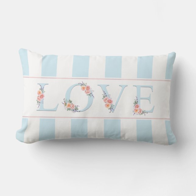 Love in Bloom Pastel Stripes Lumbar Cushion (Front)