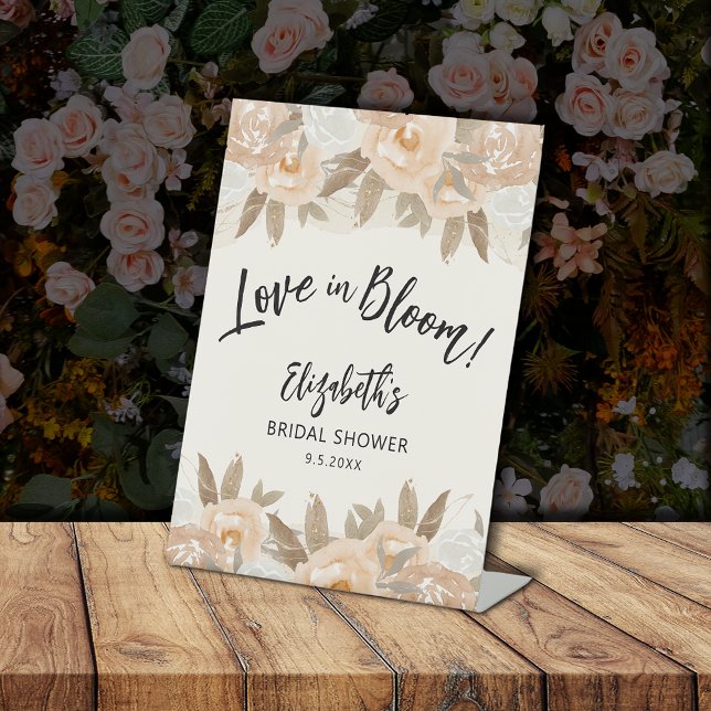 Love in Bloom Peach Flowers Bridal Shower Pedestal Sign (Love in Bloom Peach Flowers Bridal Shower Pedestal Sign)