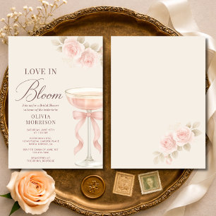 Love in Bloom Pink Champagne Bow Bridal Shower Invitation