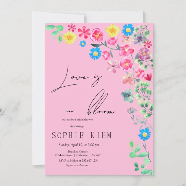Love In Bloom Pink Floral Bridal Shower Invitation (Front)