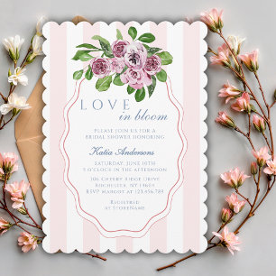 Love In Bloom Pink Stripes Floral Bridal Shower Invitation