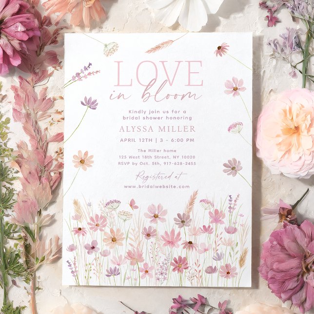 Love in Bloom Pink Wildflowers Bridal Shower Invitation (Creator Uploaded)