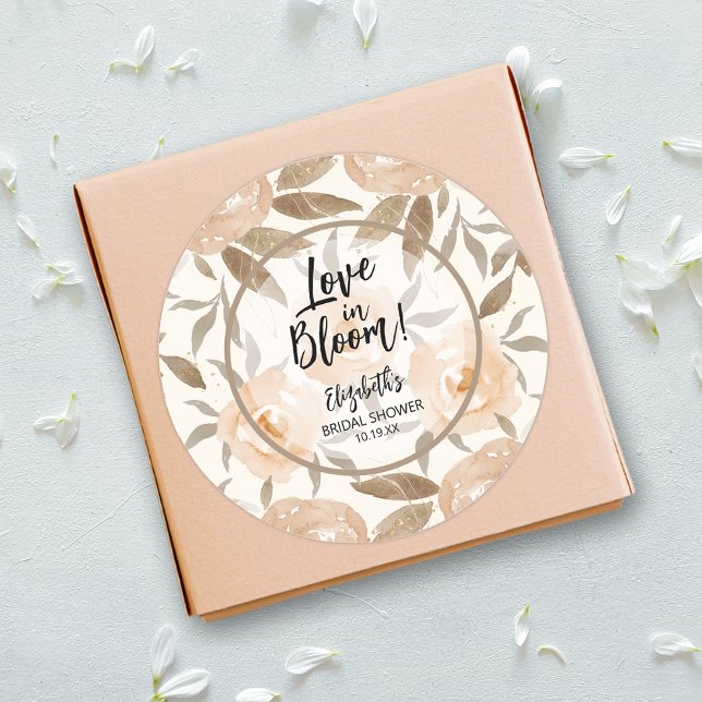 Love in Bloom Rustic Peach Floral Classic Round Sticker (Love in Bloom Rustic Peach Floral Round Stickers 3 inch)