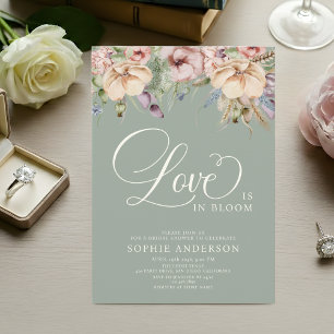 Love In Bloom Sage Green Wildflower Bridal Shower Invitation