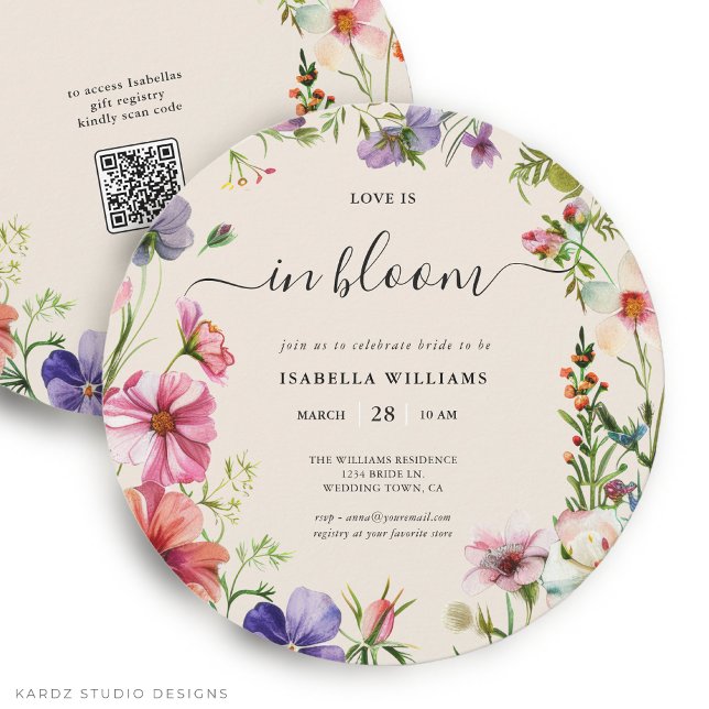 Love in Bloom Spring Bridal Shower Invitation (This Bridal Shower Invitation is shown in round size 5.25 inches. Other sizes and digital available.)