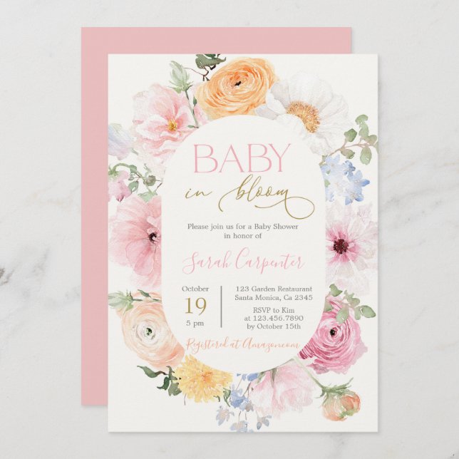 Love in Bloom Spring Floral Baby Shower Girl Invitation (Front/Back)