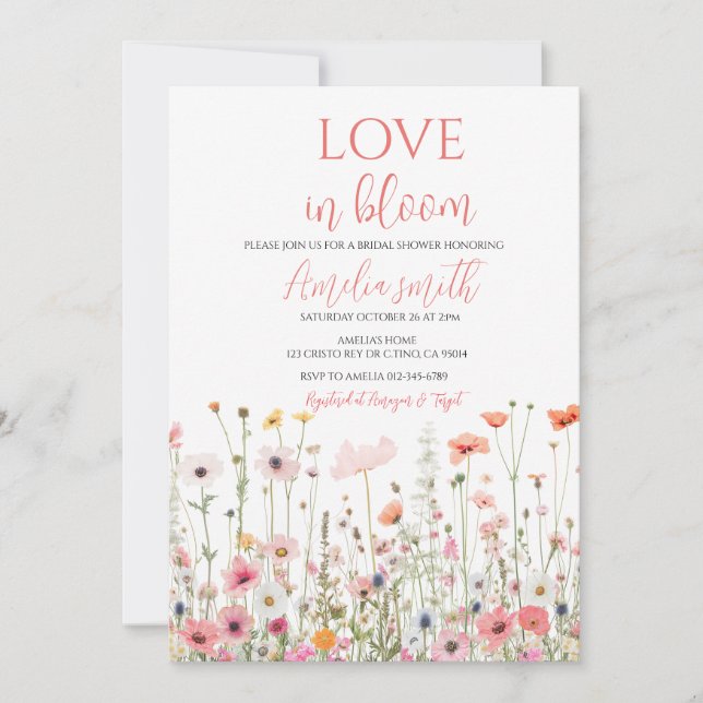 Love in Bloom Spring Floral Summer Bridal Shower Invitation (Front)