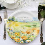 Love in bloom spring summer flower bridal shower paper plate<br><div class="desc">Love in bloom spring summer flower bridal shower template party plates personalised bridal shower tableware,  watercolor spring flower fields yellow buttercups white wild daisies bridal shower editable template plates</div>