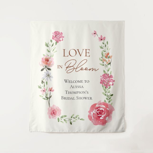 Love in Bloom Summer Floral Bridal Shower Welcome Tapestry (Front)