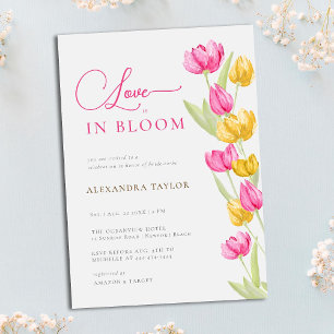 Love in Bloom Tulips Calligraphy Bridal Shower Invitation