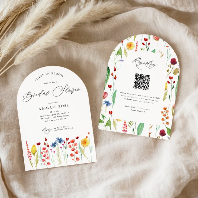 Love in Bloom w/QR Code, Arched Bridal Shower Invitation (Creator Uploaded)