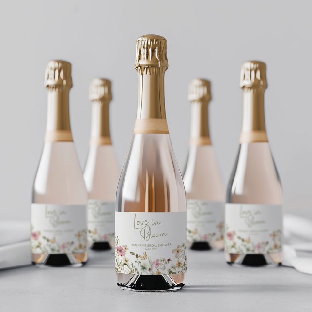 Love in Bloom Wedding Bridal Shower Sparkling Wine Label (Creator Uploaded)
