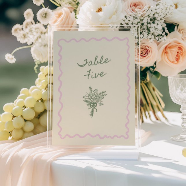Love in Bloom Whimsical Handwritten Table 5 Card (Creator Uploaded)