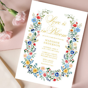 Love in Bloom Wild Flowers Golden Bridal Shower Invitation