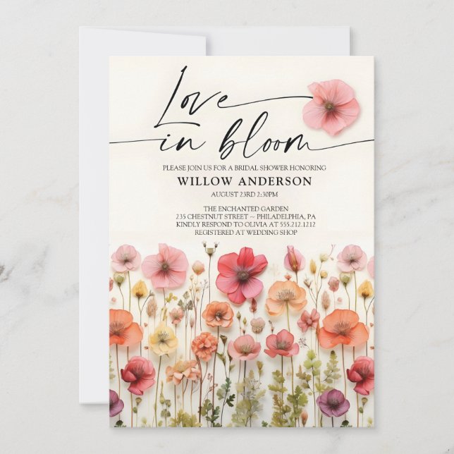 Love In Bloom, Wildflower Bridal Shower Invite (Front)