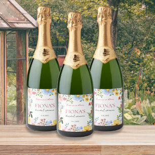 Love in Bloom Wildflower Bridal Shower Modern Sparkling Wine Label