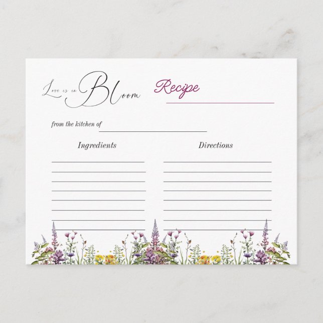 Love in Bloom Wildflower Bridal Shower Recipe Card (Front)