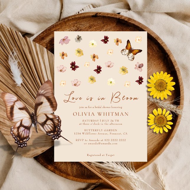 Love In Bloom Wildflower Butterfly Bridal Shower Invitation (Creator Uploaded)