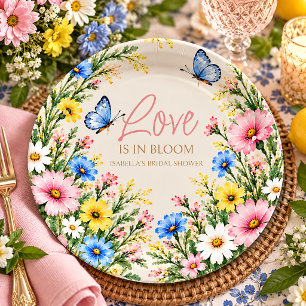 Love in Bloom Wildflower Butterfly Bridal Shower Paper Plate