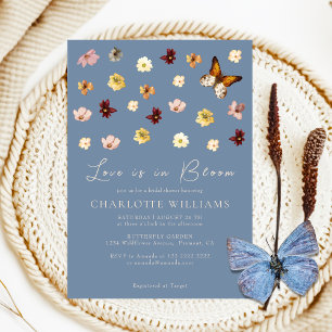 Love In Bloom Wildflower Dusty Blue Bridal Shower Invitation