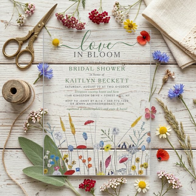Love in Bloom Wildflower Meadow Bridal Shower Acrylic Invitations (Creator Uploaded)
