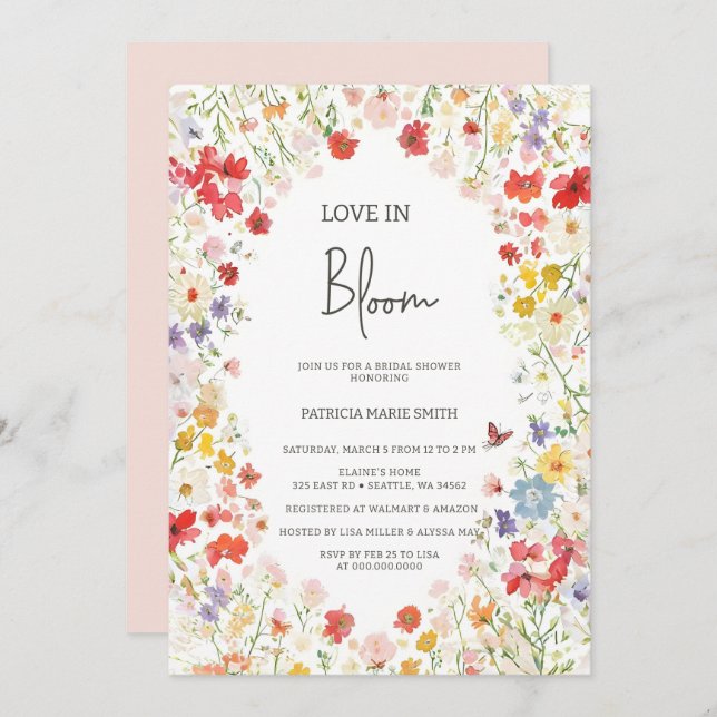 Love in Bloom Wildflowers Bridal Shower Invitation (Front/Back)