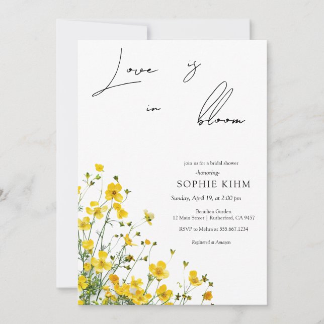 Love In Bloom Yellow Floral Bridal Shower  Invitation (Front)