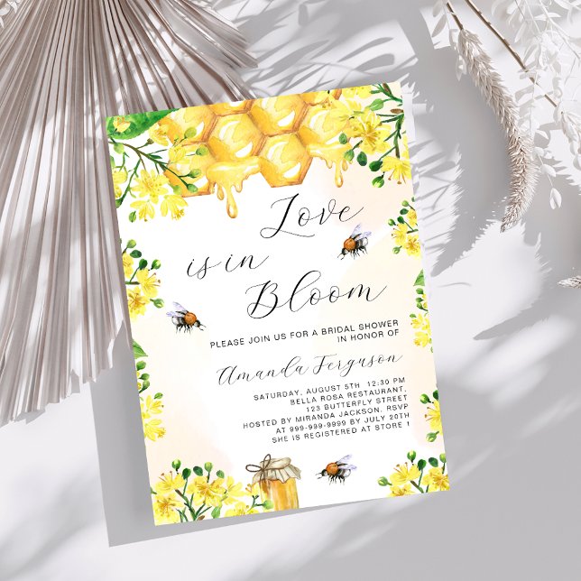 Love in Bloom yellow florals bees Bridal Shower Invitation (Creator Uploaded)