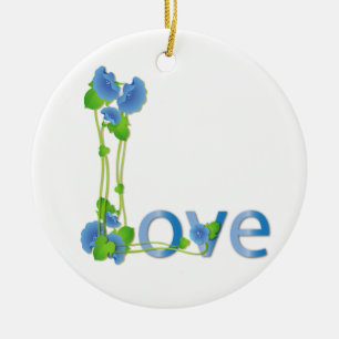 Love in Blue Flowers Ceramic Ornament