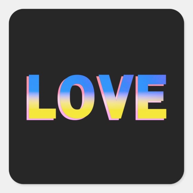 LOVE in Blue & Yellow on Black Stand with Ukraine Square Sticker (Front)