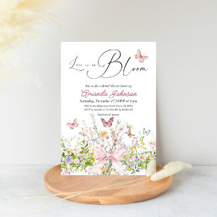 Love in Boom Wildflower Pink Bow Bridal Shower Invitation