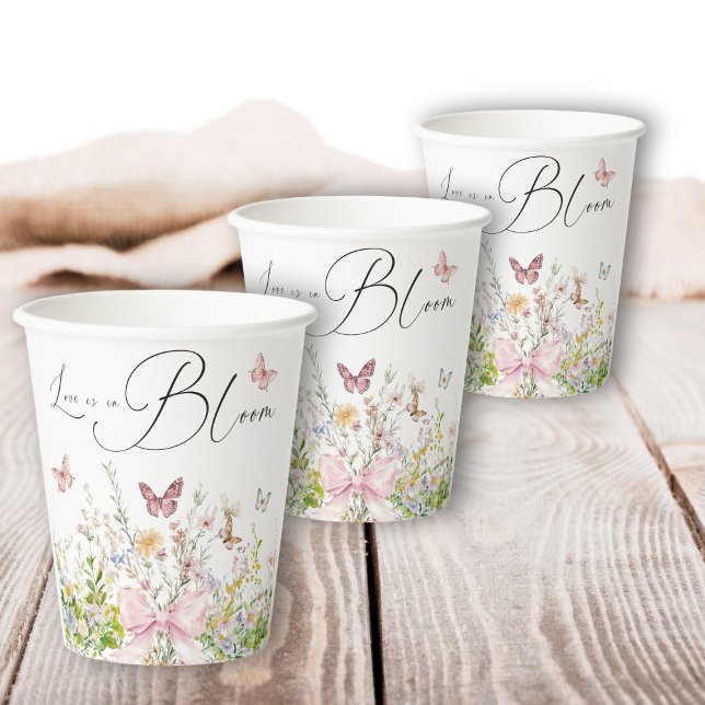 Love in Boom Wildflower Pink Bow Bridal Shower Paper Cups (Creator Uploaded)