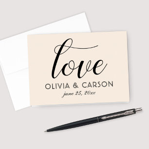 Love in Chic Black Script   Warm White Monogram Thank You Card