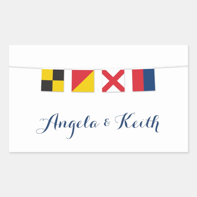 LOVE in Colourful Nautical Flags Rectangular Sticker (Front)