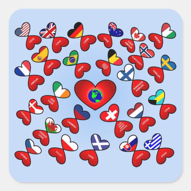 Love in Different World Languages Cute Heart Square Sticker (Front)