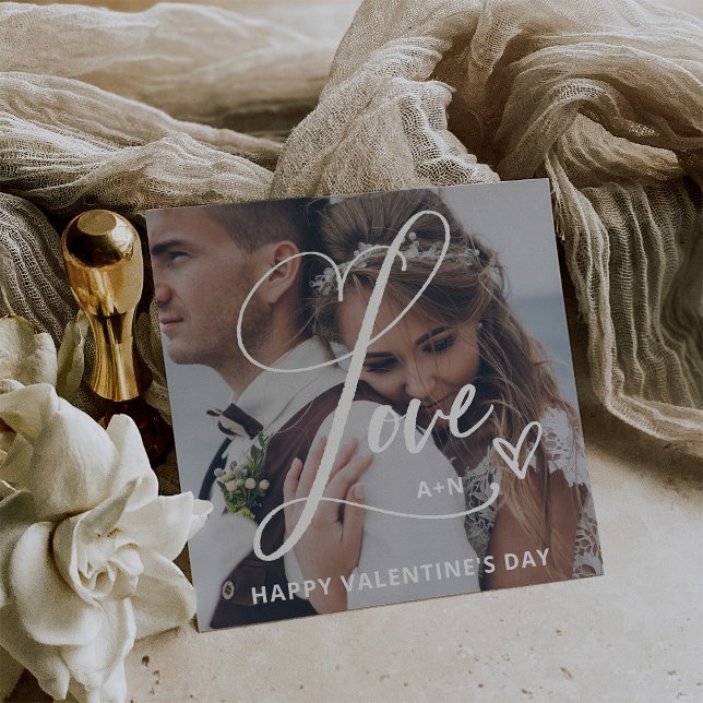 Love in Elegant Script | Photo Valentine's Day Holiday Card (An elegant, romantic Valentine's Day card with your photo and modern script)
