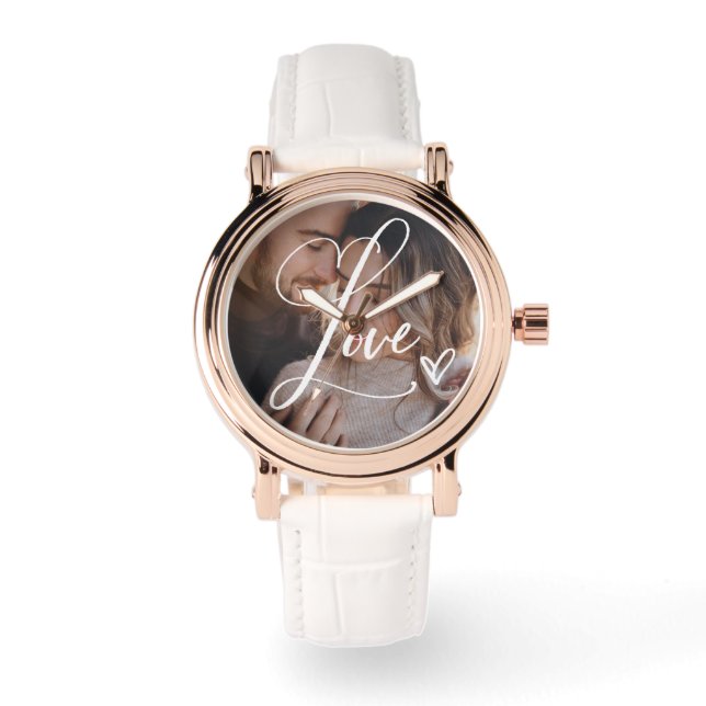 Love in Elegant Script | Photo with Heart Watch (Front)