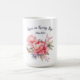 Love In Every Sip Peony Watercolor Wedding Gift  Coffee Mug