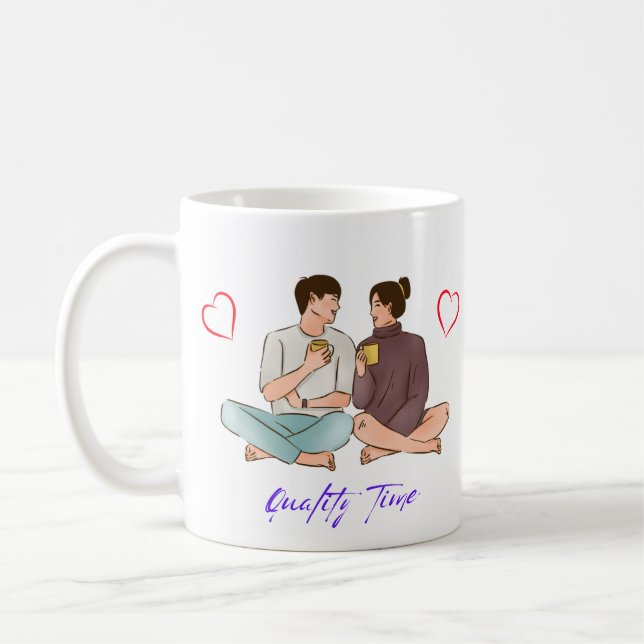 Love in Every Sip, Quality Time, Couple Photo Coffee Mug (Left)
