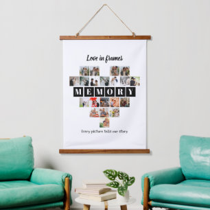 Love in Frames Heart 20 Photo Collage Romantic Hanging Tapestry