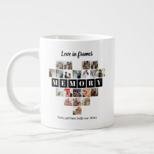 Love in Frames Heart 20 Photo Collage Romantic Large Coffee Mug