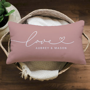 Love in Heart Script Dusty Rose Custom Typography Lumbar Cushion