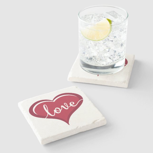 love in heart valentines stone coaster (Side)