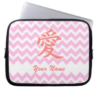 Love in Japanese with Pink Chevron Pattern